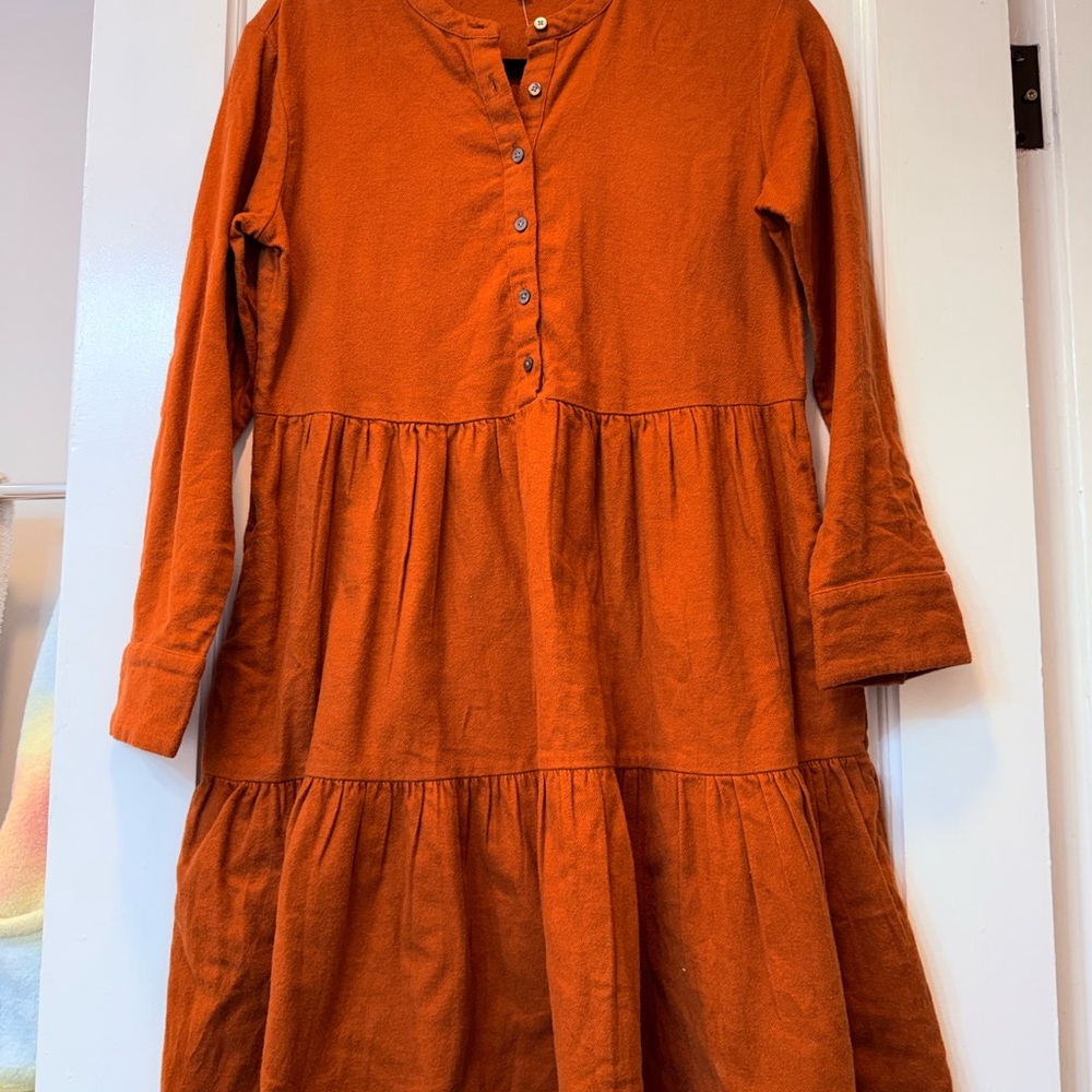 Madewell' Tiered Long-Sleeve Dress in Rust